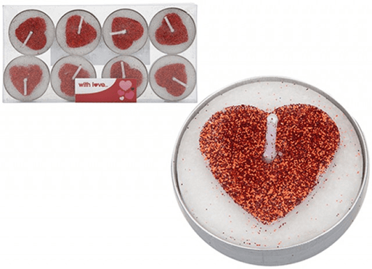 Pack of 8 Glitter Heart Candles