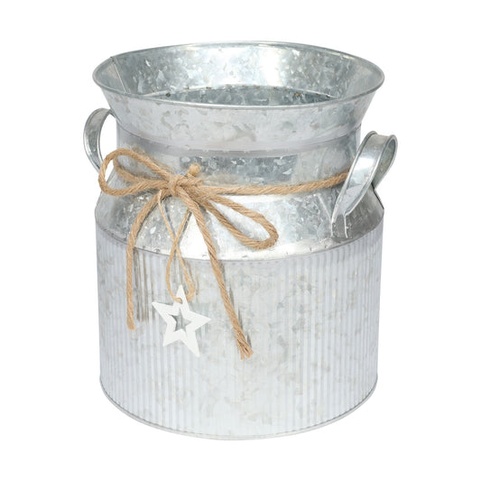 Zinc Milk Churn with Vertical Ribs &amp; Jute Bow