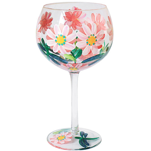 Daisies &amp; Dragonfly Hand Painted Gin Glass