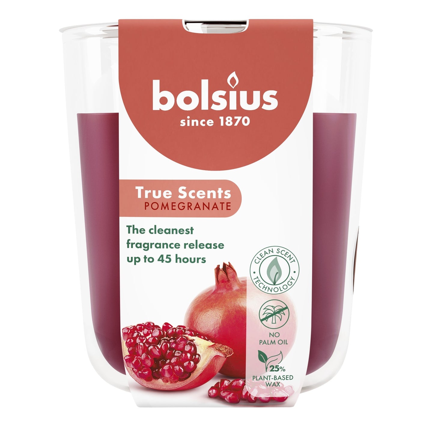 Bolsius True Scents Fragrance Large Candle Glass- Pomegranate