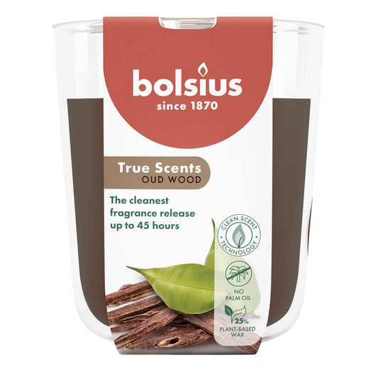 Bolsius True Scents Fragrance Large Candle Glass- Oud Wood