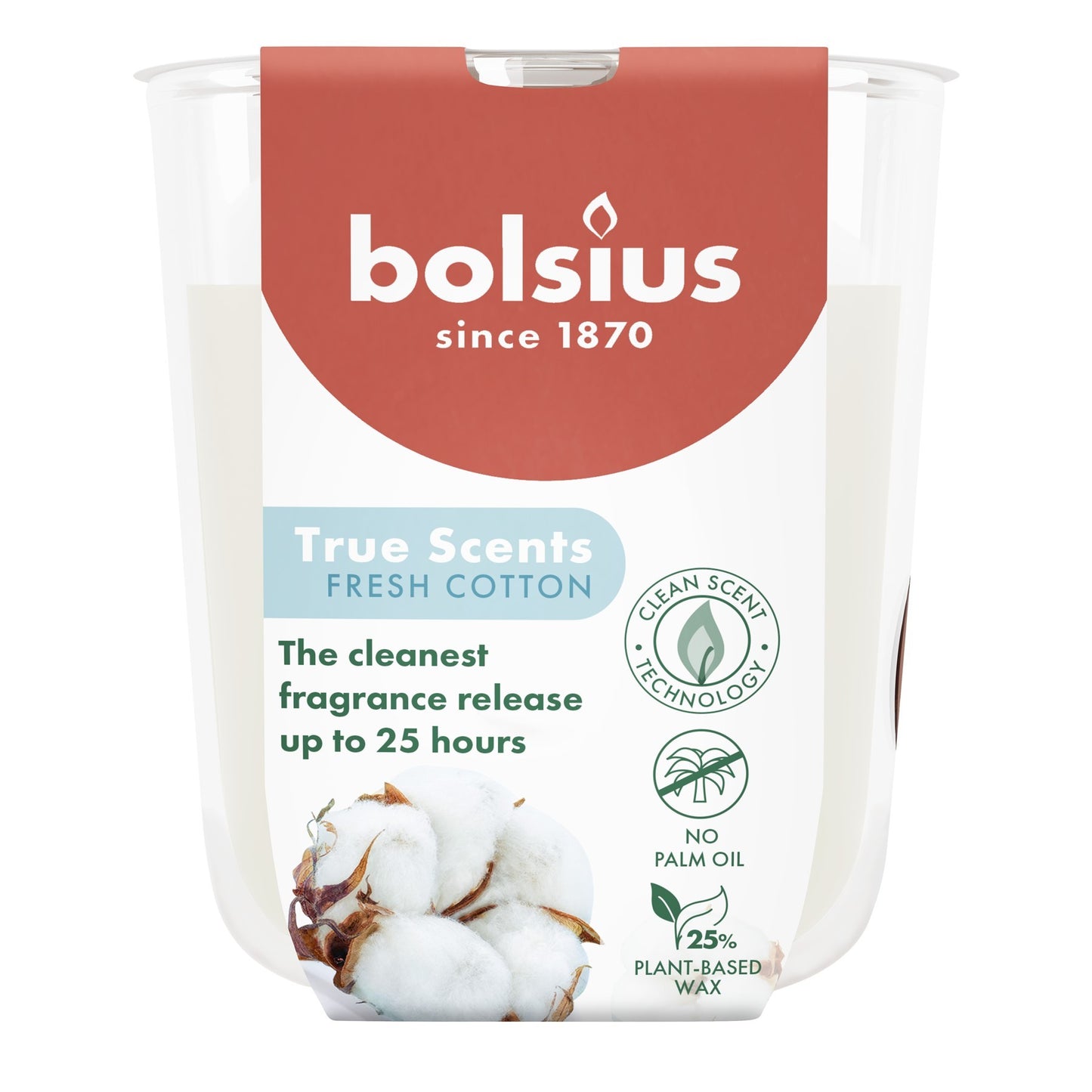 Bolsius True Scents Fragrance Small Candle Glass- Fresh Cotton