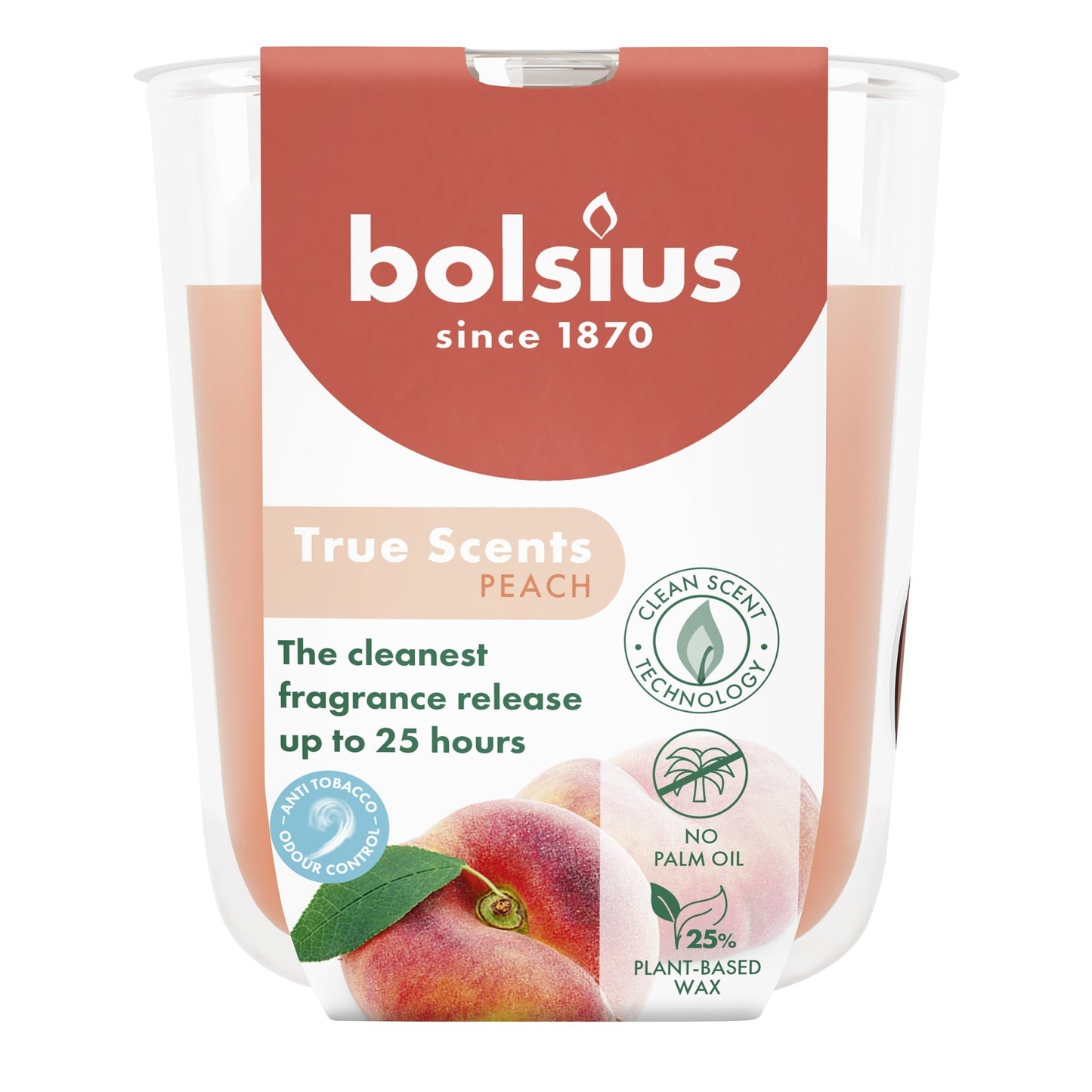 Bolsius True Scents Fragrance Small Candle Glass- Peach