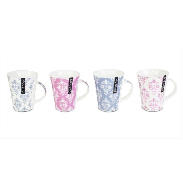 New Bone China Patterned Mugs (Assorted Colours)