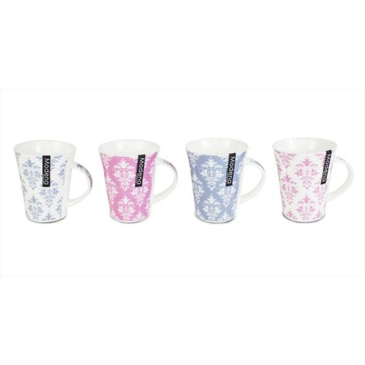 New Bone China Patterned Mugs (Assorted Colours)